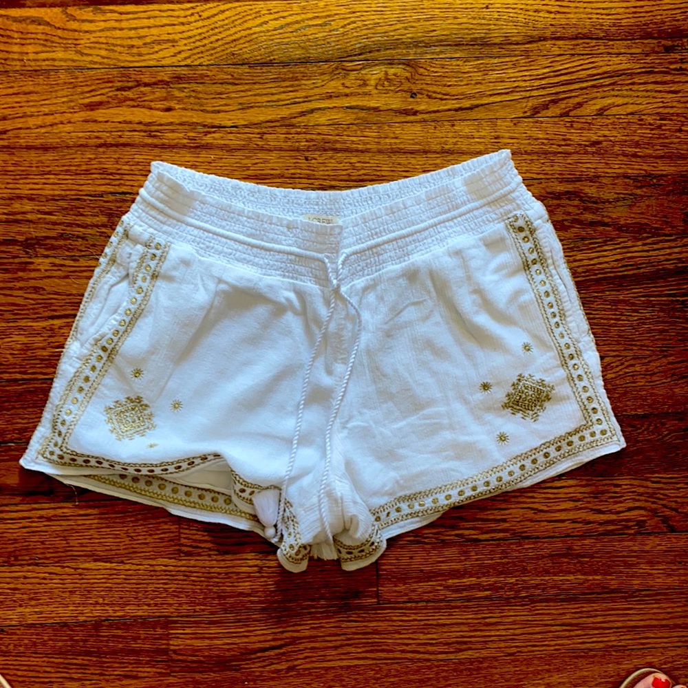 J Crew gauzy shorts with gold detail size 6